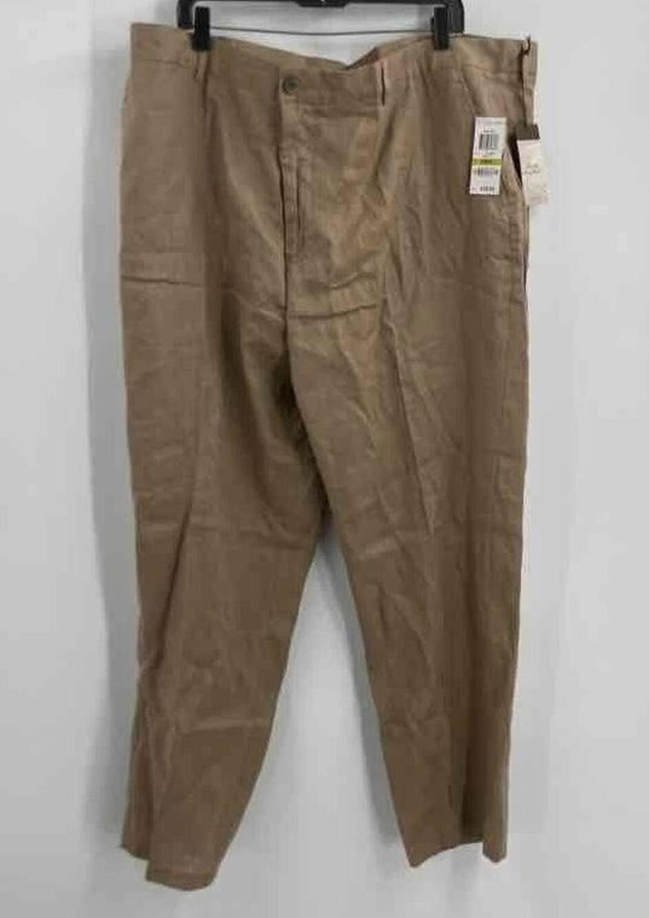 NWT Tasso Elba Island Mens Brown Linen Blend Flat Front Chino Pants 44B 46x30